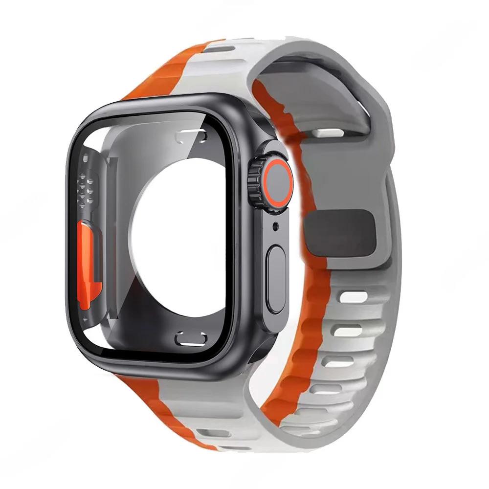 Чехол+Ремешок Для Apple Watch Ремешок 45мм 44мм 41 42 46мм Умный Силиконовый Браслет Iwatch Серия 5 6 Se 7 8 9 10 Заменить на Ультра Чехол