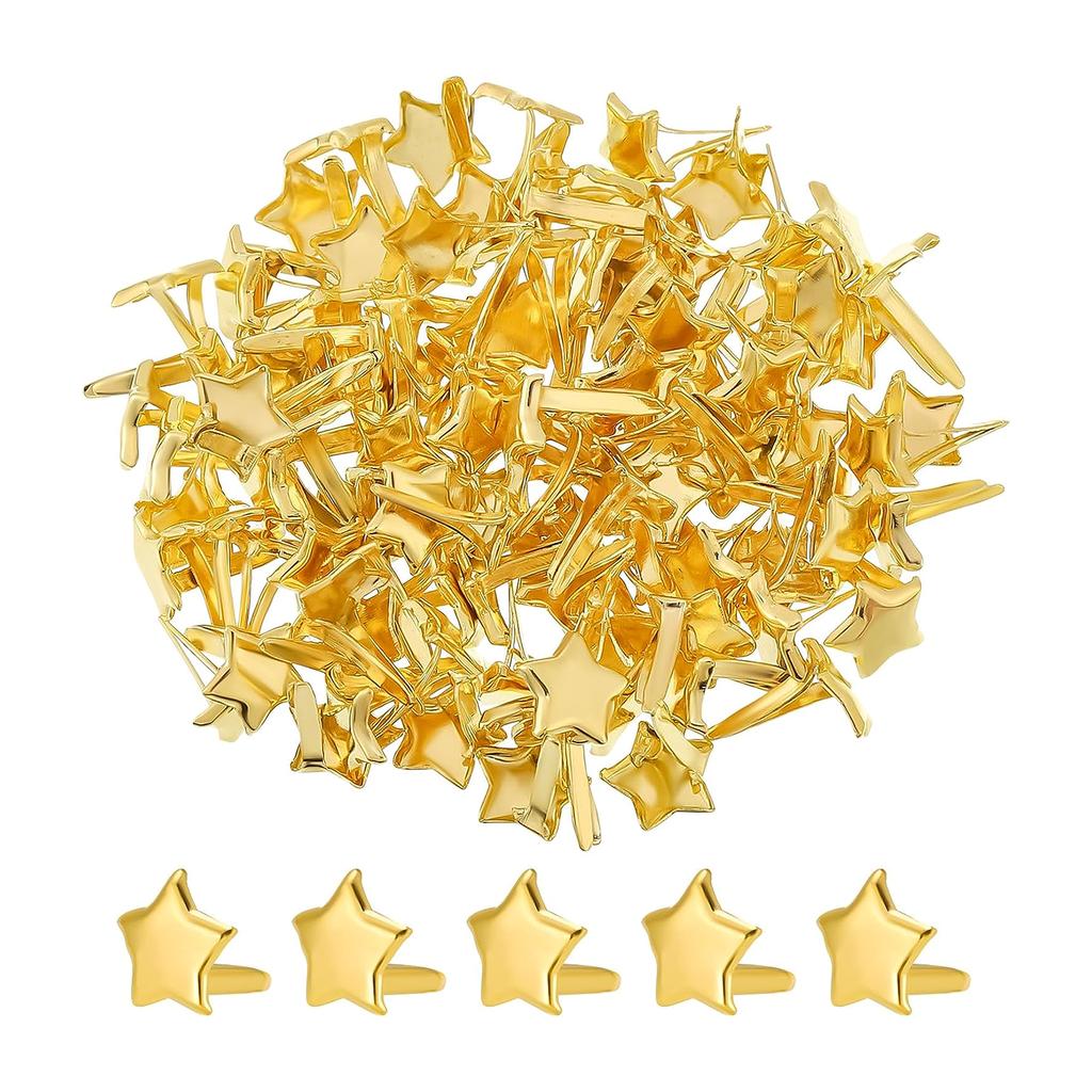 Набор из 100 штук бумажных скрепок, разъемных штифтов, брадсов, металлических брадсов в форме звезды, декоративных металлических зажимов для скрапбукинга, бумажных скрепок