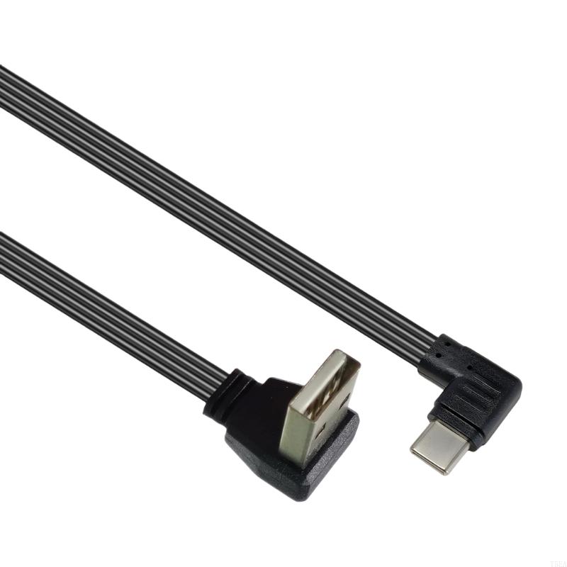 USB 2.0 Male to USB C Data Cord Wire Straight Head/90 Degree Bend Flat Cable for Tablet Phones 480Mbps Data Transfer
