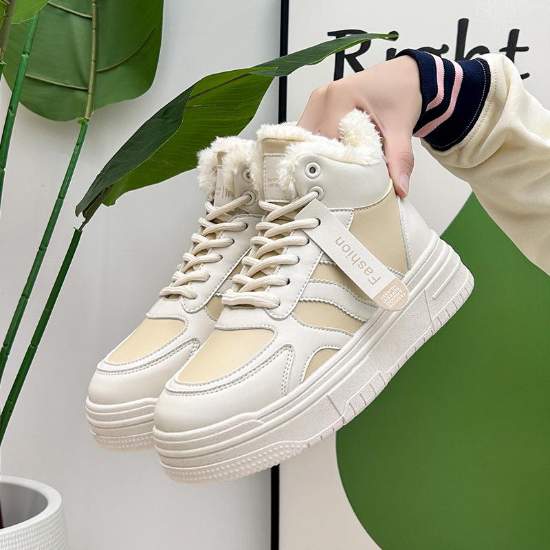 New little white shoes women's velvet thickened warm women's cotton shoes winter warm casual sports board shoes versatile trendy shoes