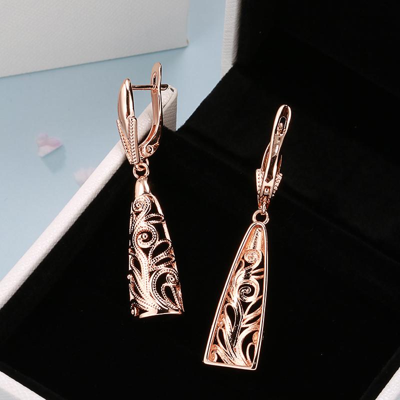 Kinel Vintage Rose Gold Long Earrings For Women Elegant Wedding Jewelry