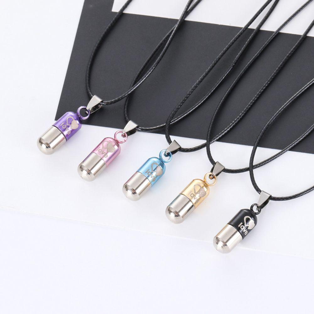 Ювелирные изделия кожаная цепочка флакон духов LOVE капсула ожерелье мини футляр для таблеток кулон в виде бутылки желаний
