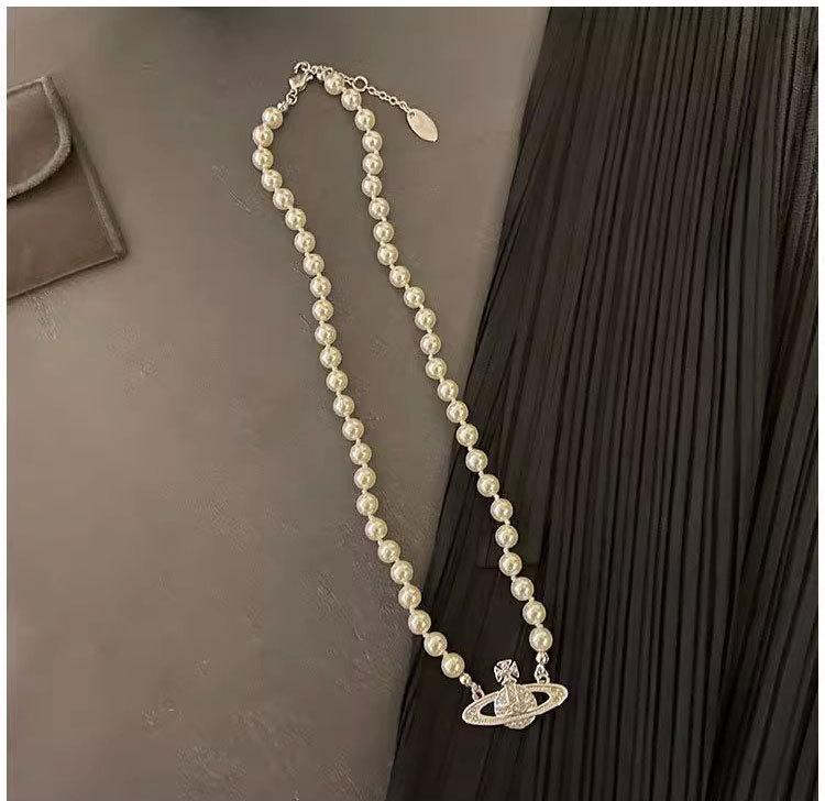 Женское колье из розовых бриллиантов, жемчуга Сатурна - Звездный стиль, полностью бриллиантовая ключичная цепочка, Идеальный универсальный рождественский подарок