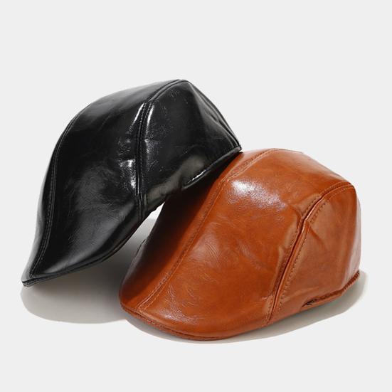 Мужская шляпа в винтажном стиле, однотонная, гладкая, из искусственной кожи, современная шляпа, берет для мужчин среднего возраста, для холодной погоды, для походов, путешествий, английская кепка для газетчика