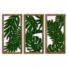 3-Piece Set Vintage Wood Wall Decor, Tropical Palm Leaves Art, Boho Style Plaid Pattern Rustic Leaf Wall Sculpture, Indoor Use, Home Decor