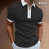 Men's Short Sleeve Tops Patchwork Color Collar Trendy Loose Polo Shirts