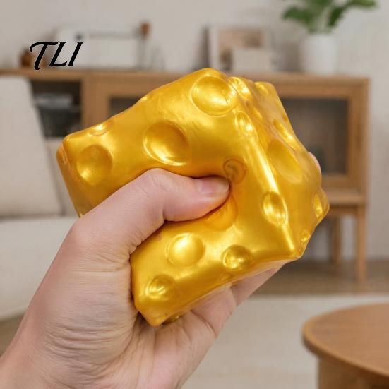 Soft Cheese Squeeze Toy Golden Stress Relief Toy, Giant Cube Office Fidget Toys Simulated Food Pinch for Anxiety Reduction & Boredom Sensory