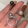 Korean Black Pearl Open Index Finger Ring - Elegant, Fashionable, High-End Niche Design