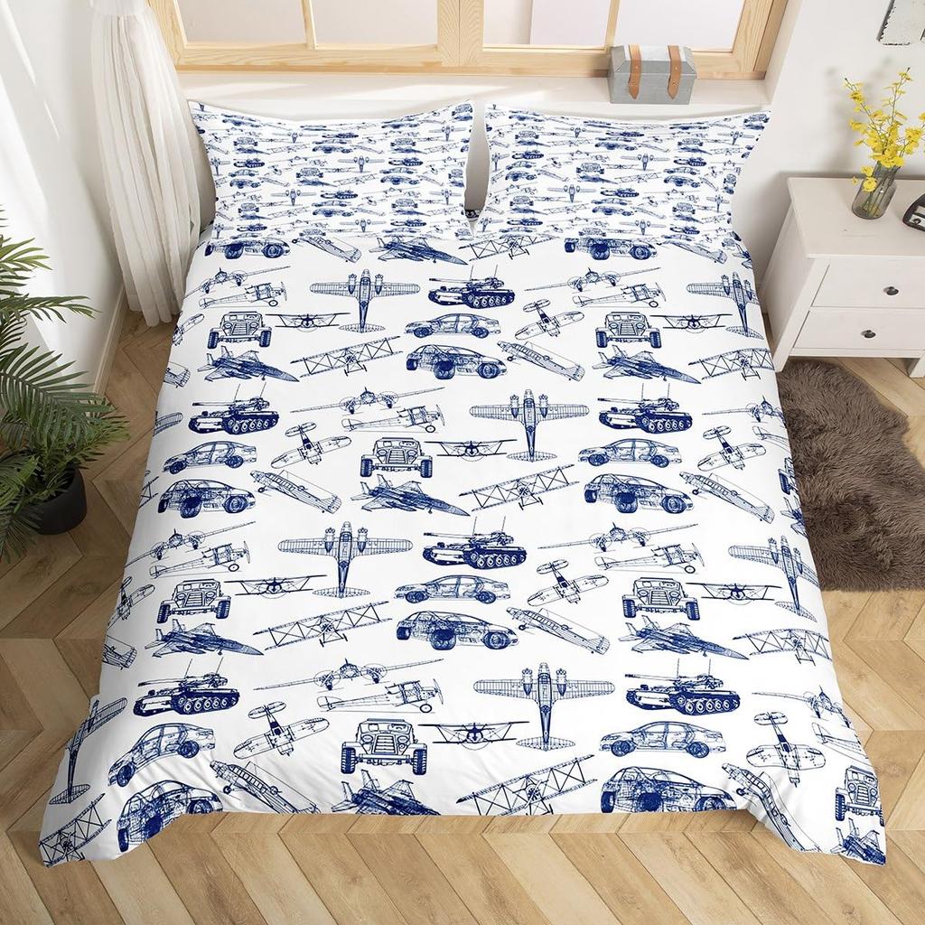 Пододеяльник с изображением самолета, мультяшный самолет, американский самолет, комплект постельного белья, облачный воздух, голубое небо, чехол для одеяла, красно-синий милый пододеяльник
