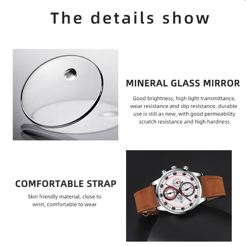 Watches for Men Business Leather Quartz Wristwatch Calendar Date Luminous Clock Luxury Mens Casual Bracelet Watch