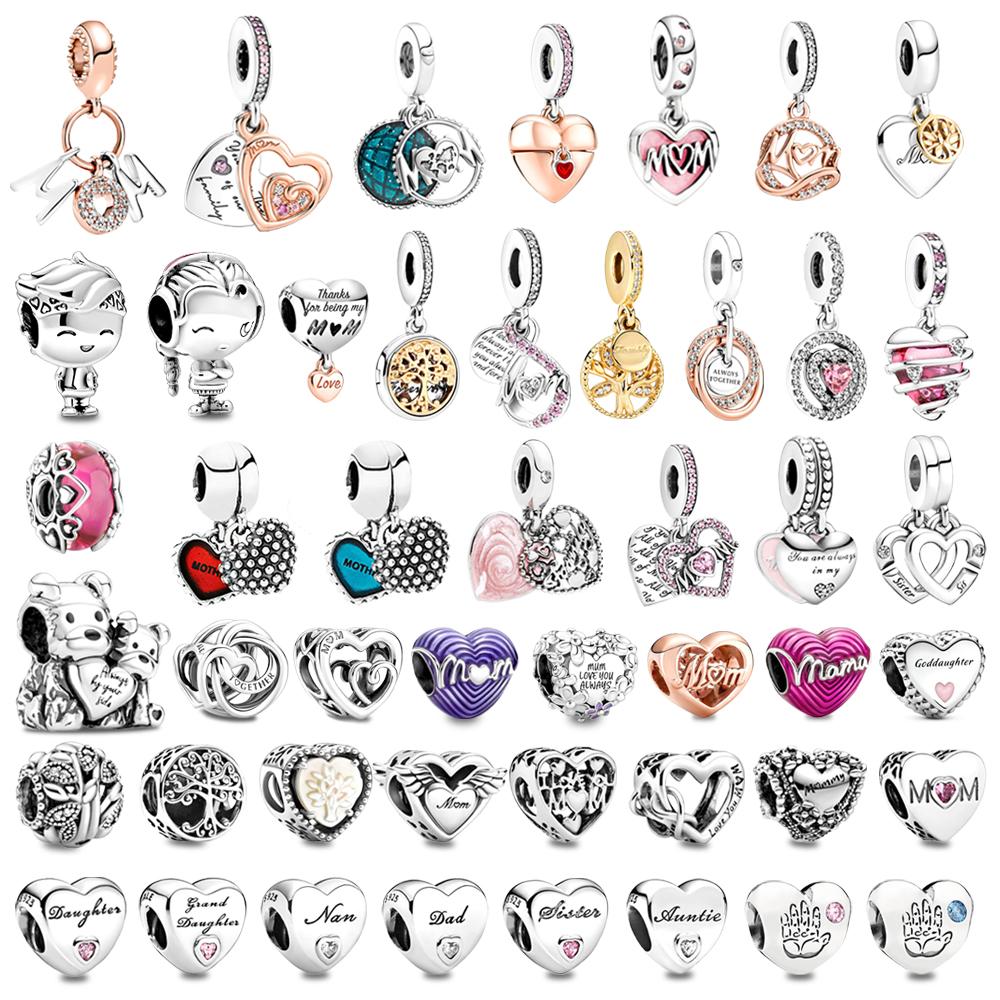 Семейный подвеска в форме сердца S925, серебряная серия «Любовь для мамы», подходит для женщин, браслет, аксессуары, «сделай сам», подарок на День матери
