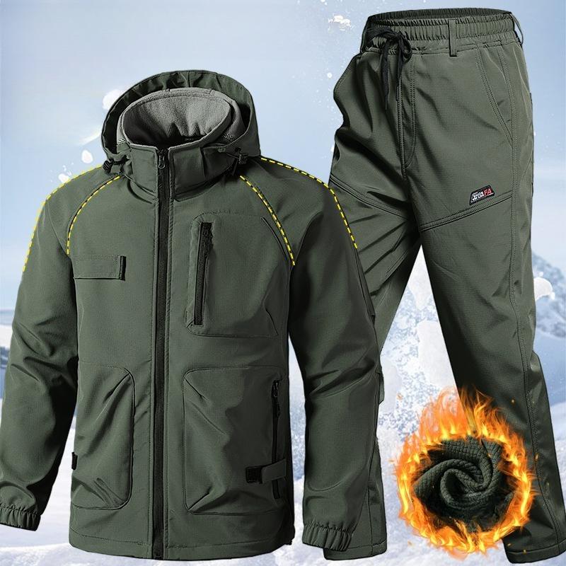 Осенне-зимний костюм-куртка для мужчин, утолщенный флисом, ветрозащитный и водоотталкивающий, теплый, для активного отдыха, для рабочей страховки, для альпинизма, повседневная одежда
