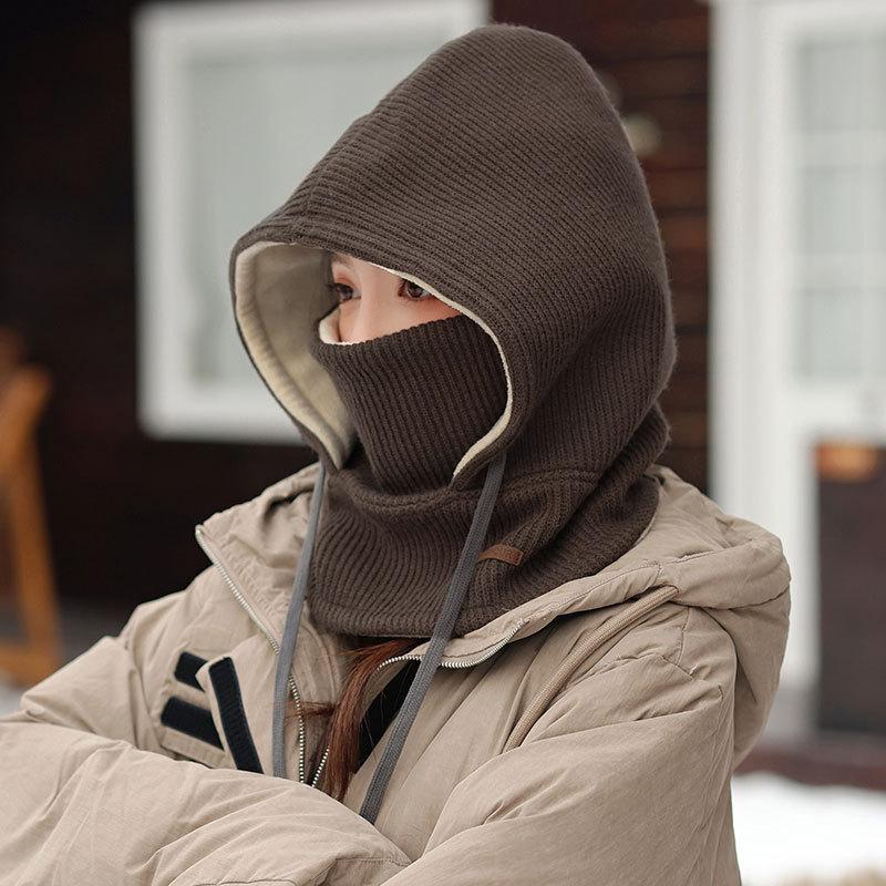 Зимний шарф-капюшон, цельная вязаная шапка, уличная женская маска для езды на электромобиле, ветрозащитная лыжная флисовая шапка-ушанка