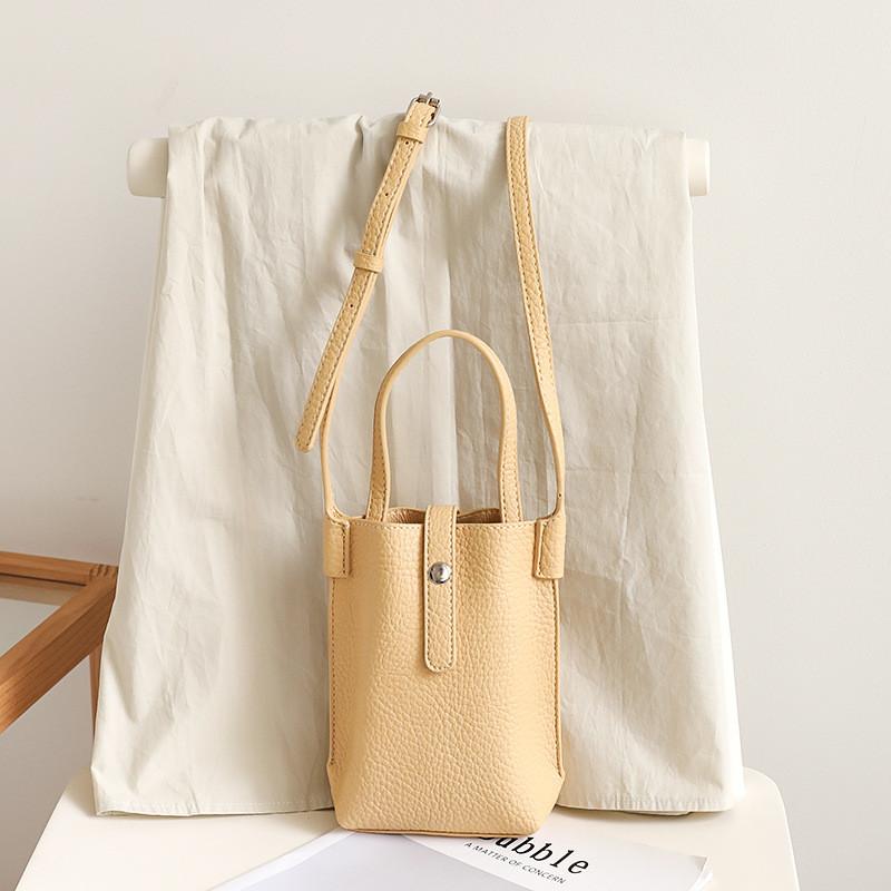 Ielgy Mini Portable Bucket Bag Retro Texture Soft Leather Shoulder Mobile Phone Bag Portable Shopping Crossbody