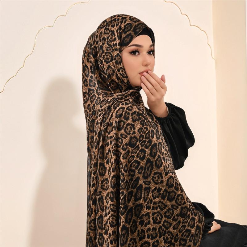 Hot-selling New Leopard Print Chiffon Printed Long Towel IN Wind Soft Skin-friendly Breathable Bag Head Towel Women