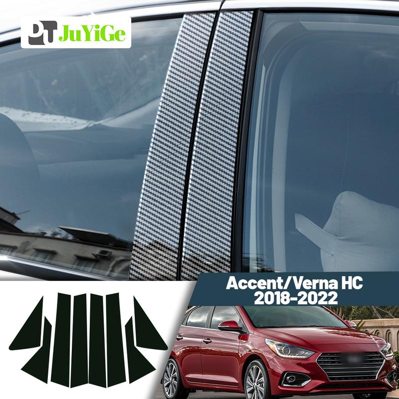 Glossy Black Carbon Fiber Window Door Deal B C Pillar Post Cover Sticker For Hyundai Accent Verna HC 2018-