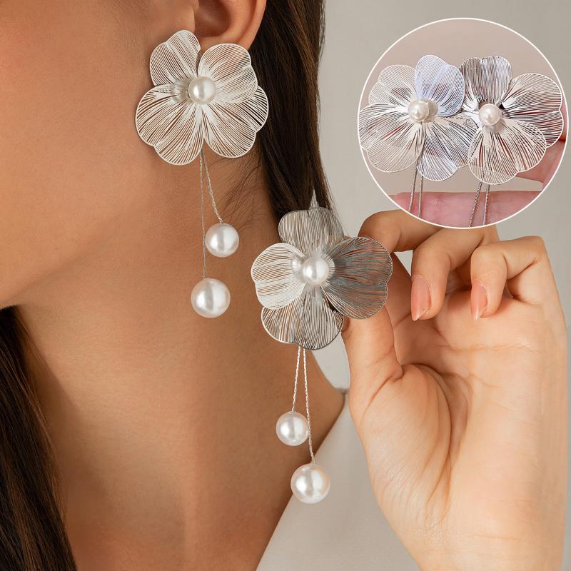 Изысканные серьги с длинными кисточками из металлического жемчуга, уникальные висячие серьги с нерегулярным цветком для женщин, женские свадебные украшения