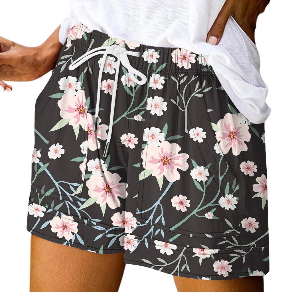Women's Casual Summer Elastic Beach Shorts Print Casual Shorts