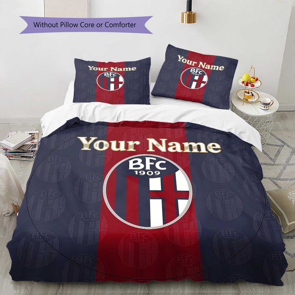 Bologna Fc Custom Name Pattern Bedding Quilt Set Quilt Cover Pillowcase Home Birthday Gift(1 * duvet cover + 2 * pillowcase, without core)