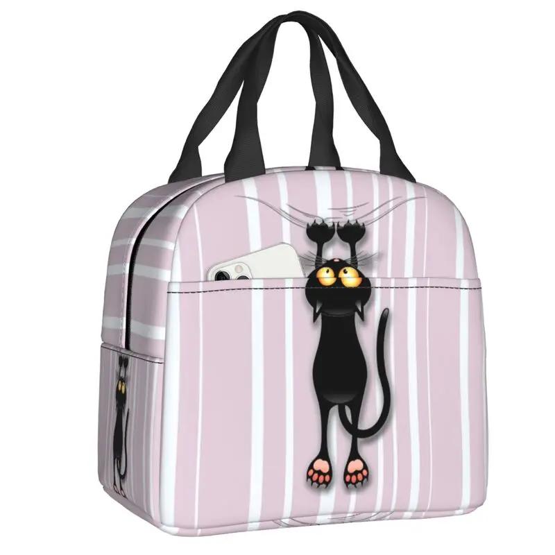 Забавный черный кот падает вниз изолированный ланч-бокс для женщин портативный теплый охладитель термосумка для ланча школьные сумки для пикника