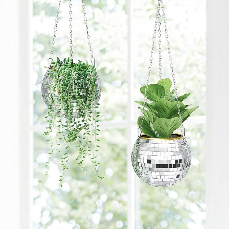 Disco Ball Planter Gardening Creative Hanging Basket Mirror Ball Flower Pot Disco Flower Pot