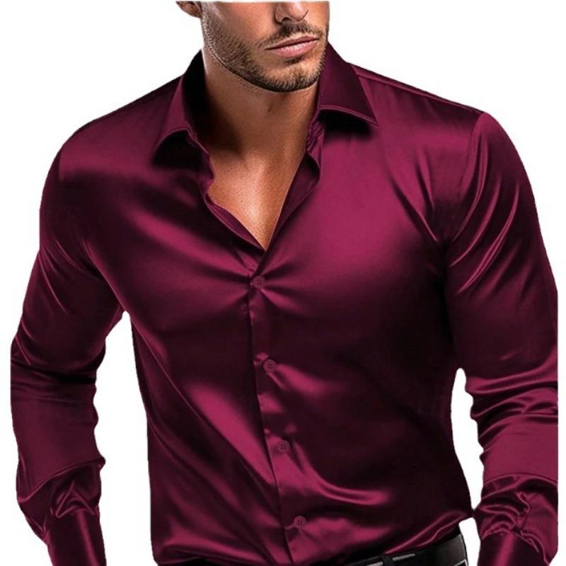 Шелковая ткань модная мужская осенняя мужская деловая повседневная рубашка с длинными рукавами