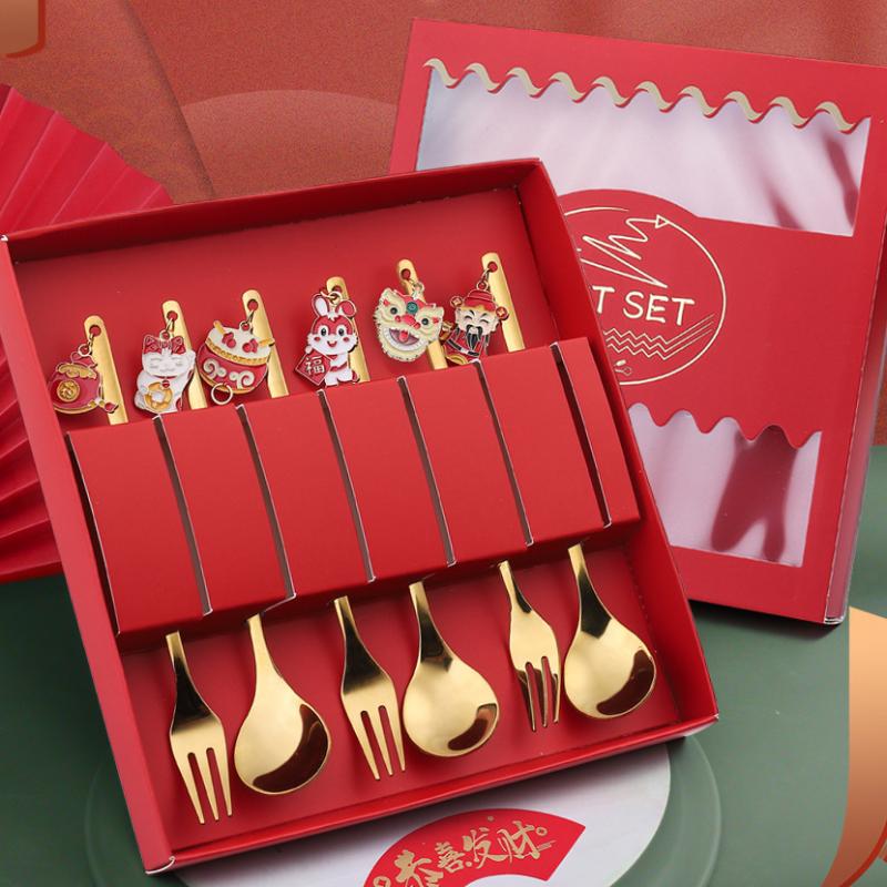 HANYANG Новогодний подарок, ложка, набор столовых приборов, кофейная ложка, фруктовая вилка, небольшой набор ложек