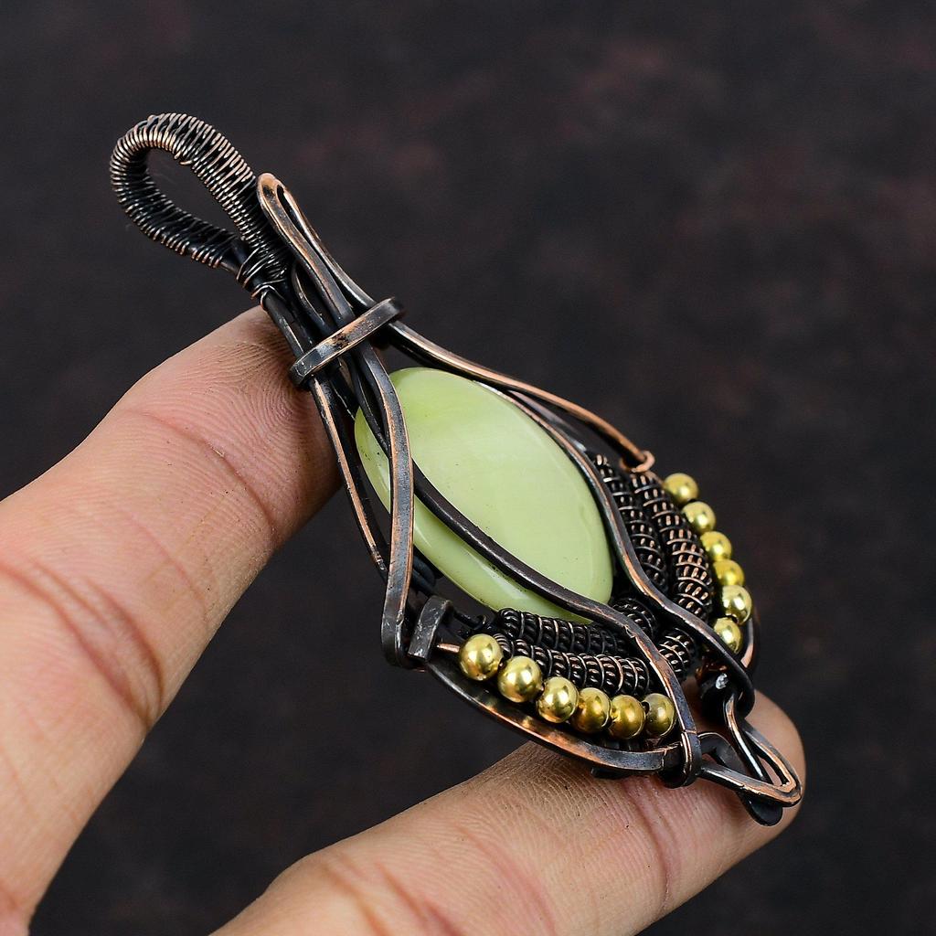 Serpentine Pendant Copper Wire Wrapped Gemstone Pendant Serpentine Copper Jewelry Handmade Pendant Amazing Wire Wrapped Jewelry Gift For Him