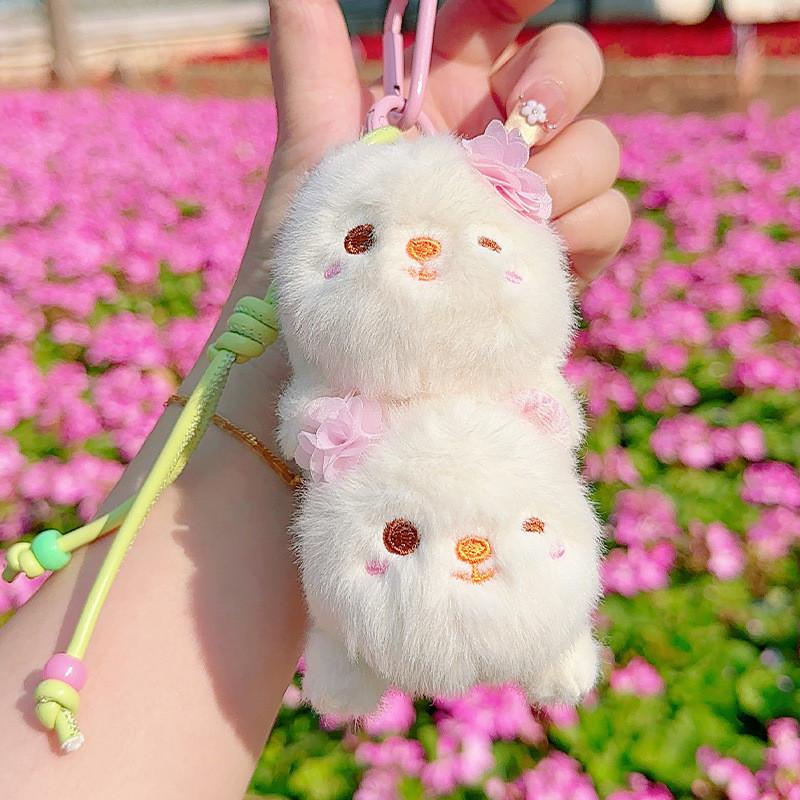 Sakura Season Cat Bear Rabbit Animal Plush Keychain With Hanging Strap For Bag Decor