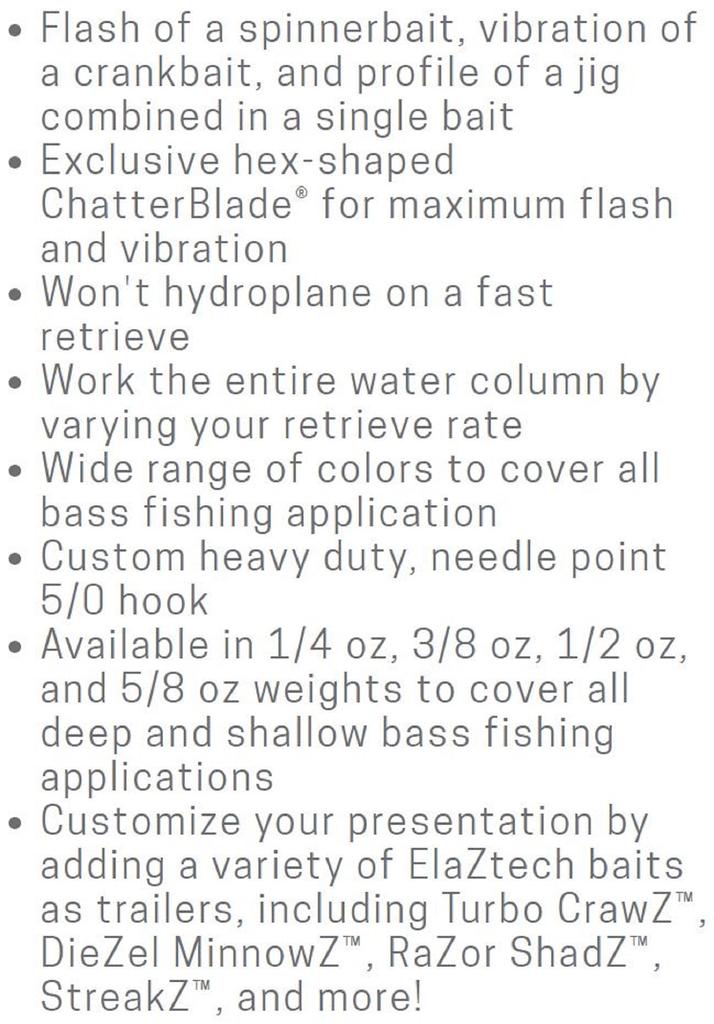 Zman Chatterbait 3/8 унции Тонущая приманка Таблица Белый (0096)