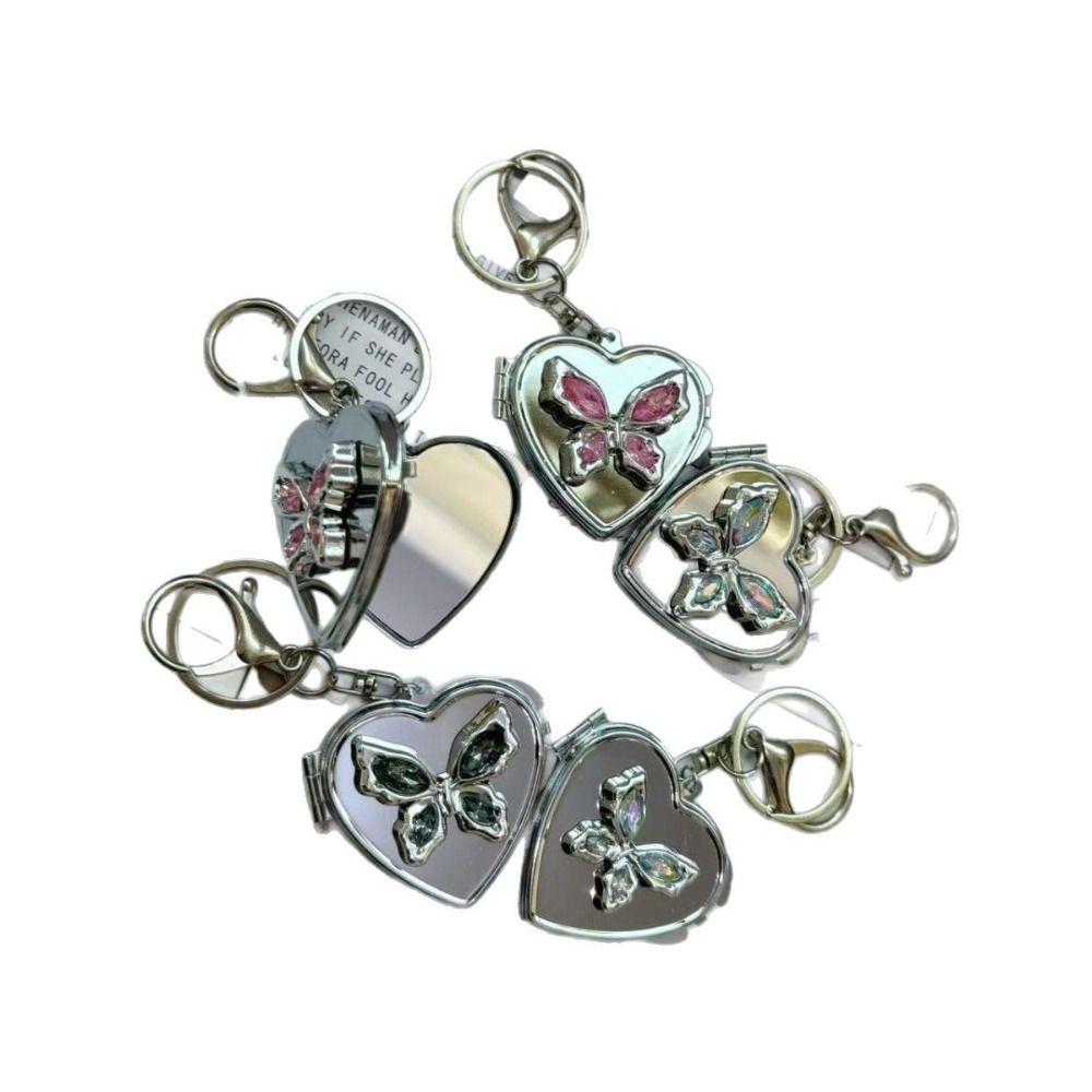 Сумка в форме сердца, подвесной брелок, двустороннее зеркало, косметическое зеркальце, брелок для ключей, милый аксессуар