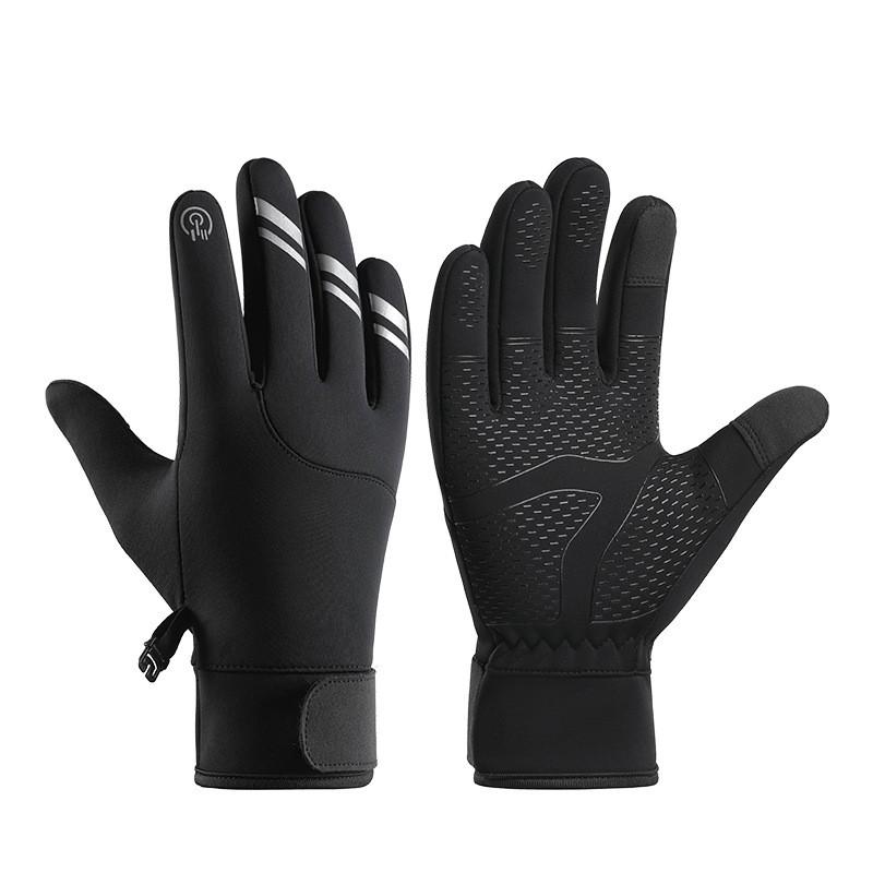Унисекс Термоперчатки для Велосипеда со Светоотражающими Полосками Водонепроницаемые Антискользящие Сенсорные Зимние Перчатки для Катания на Открытом Воздухе