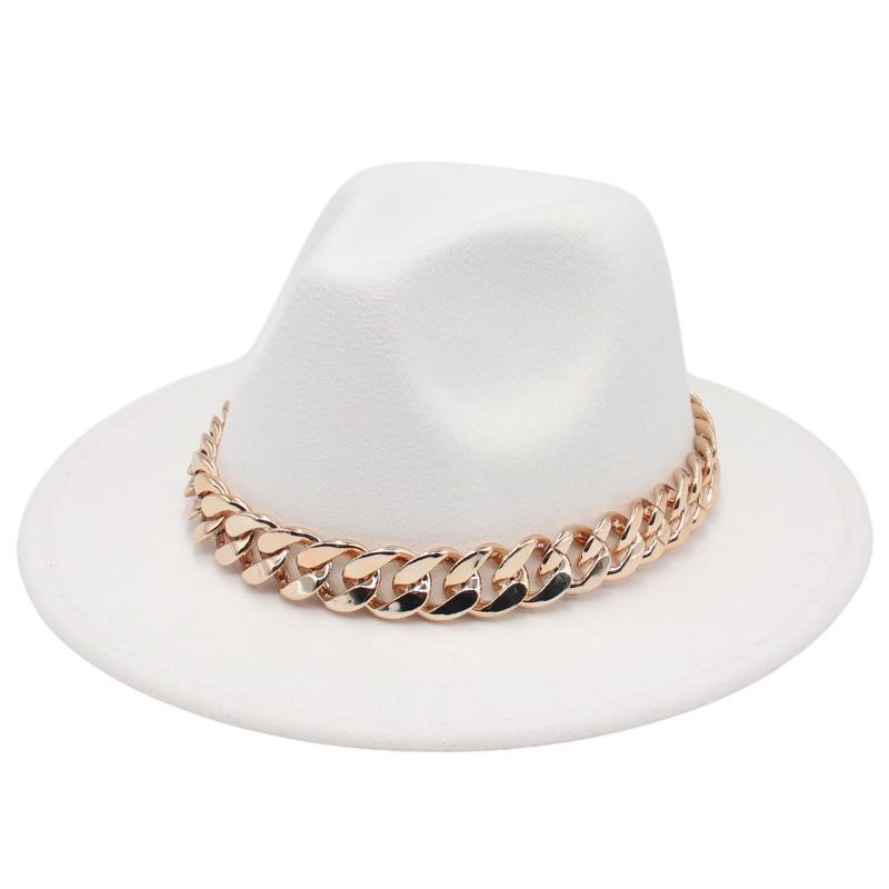 Джазовая шляпа Большая золотая акриловая цепь Цилиндр Фетровая шляпа Федора