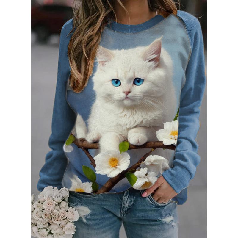Милая кошка, собака, животное Иисус спортивная футболка с 3D-принтом для женской осенней одежды с открытыми плечами, с длинным рукавом, пуловер, топ в стиле Харадзюку для женской одежды