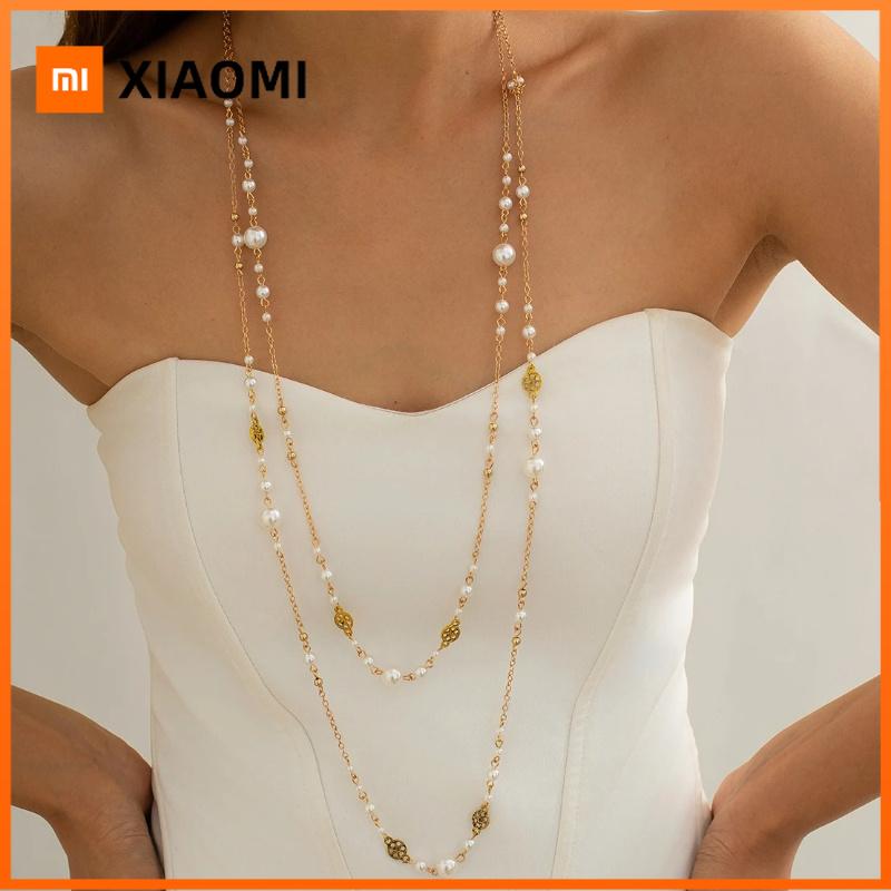 Xiaomi 2Pcs/Set Temperament Imitation Pearl Long Chain Necklace for Women Fashion Statement Goth Sweather Link Neck Jewelry