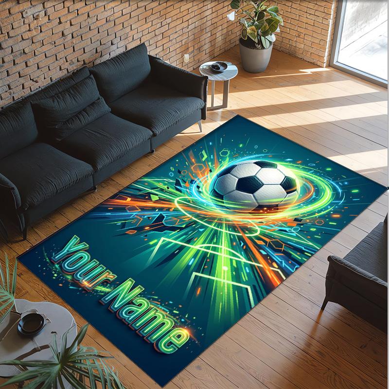Soccer Theme Crystal Velvet Rug Personalized Custom Name Text Soft Floor Mat Home Decor
