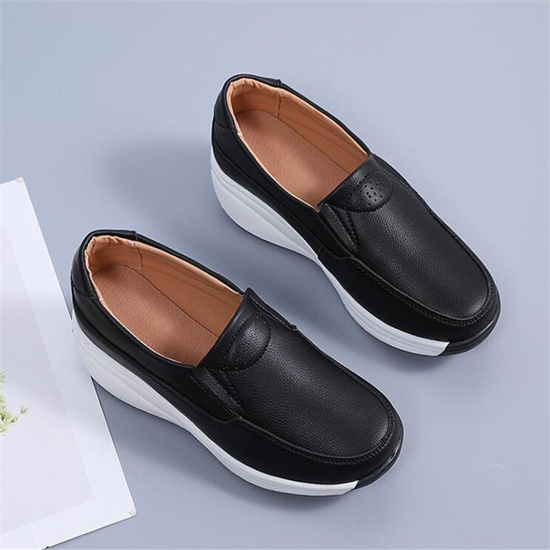 Fashion Women's Platform Sneakers Summer New Genuine Leather Wedge Shoes for Women Flat Slip On Casual Ladies Walking Shoes