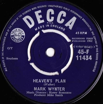 7-дюймовая пластинка MARK WYNTER - Heaven's Plan 45F11434 Decca 1962 UK Rock б/у