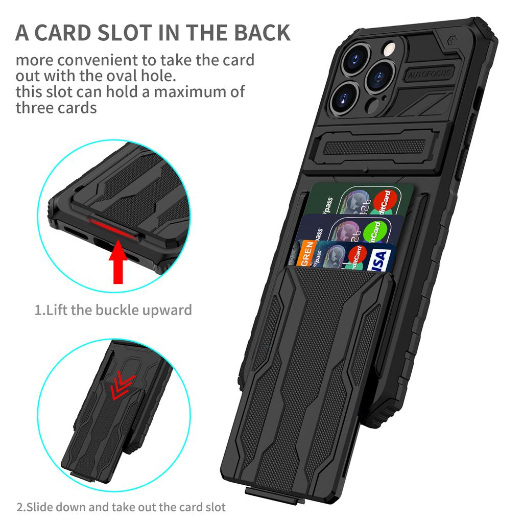 for iPhone 13 13 12 Pro Case Wallet 3-Card Flip Cover Credit Card Holder Slot Back Pocket Dual Layer Protective Hybrid Hard Case