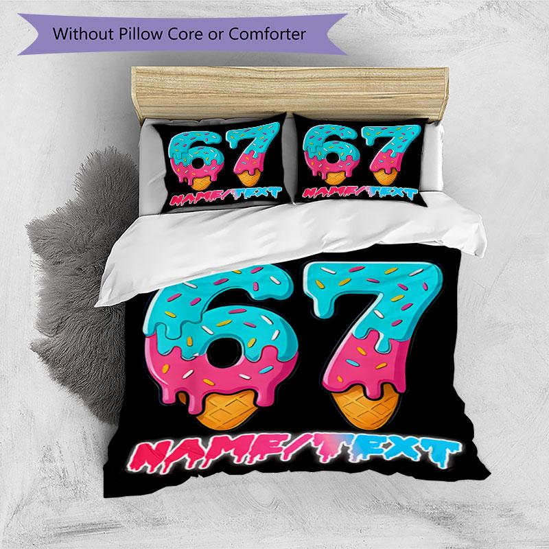 3PC Custom Name Dessert Number Celebration Bedding Set Printed Bedding Set Duvet Cover Closure Includes 1 Duvet Cover & 144 Pillowcases for Bedroom
