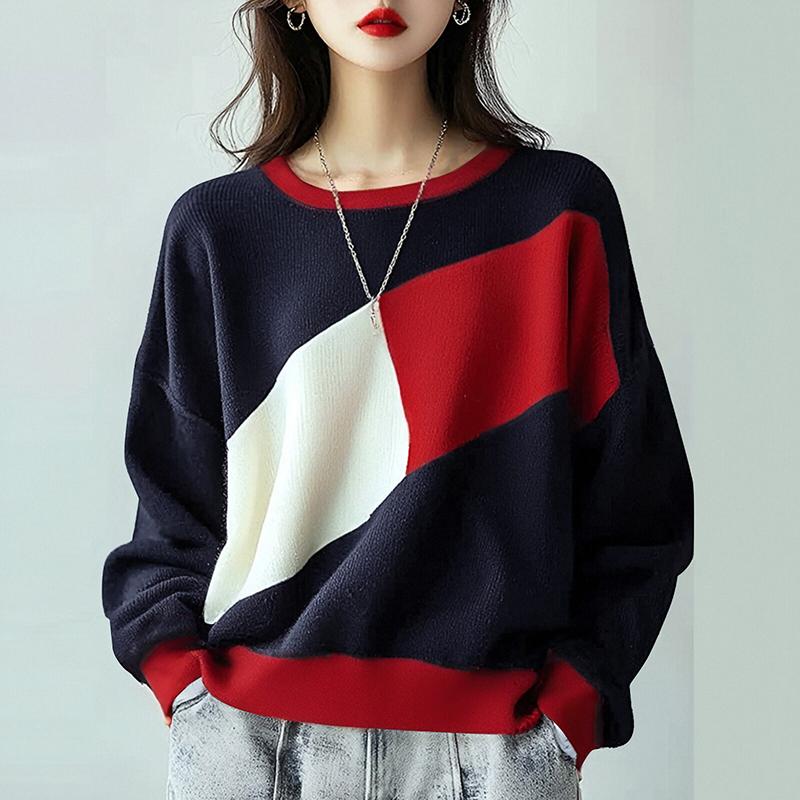 ZANZEA Женские повседневные футболки с круглым вырезом и длинным рукавом в стиле колор-блок