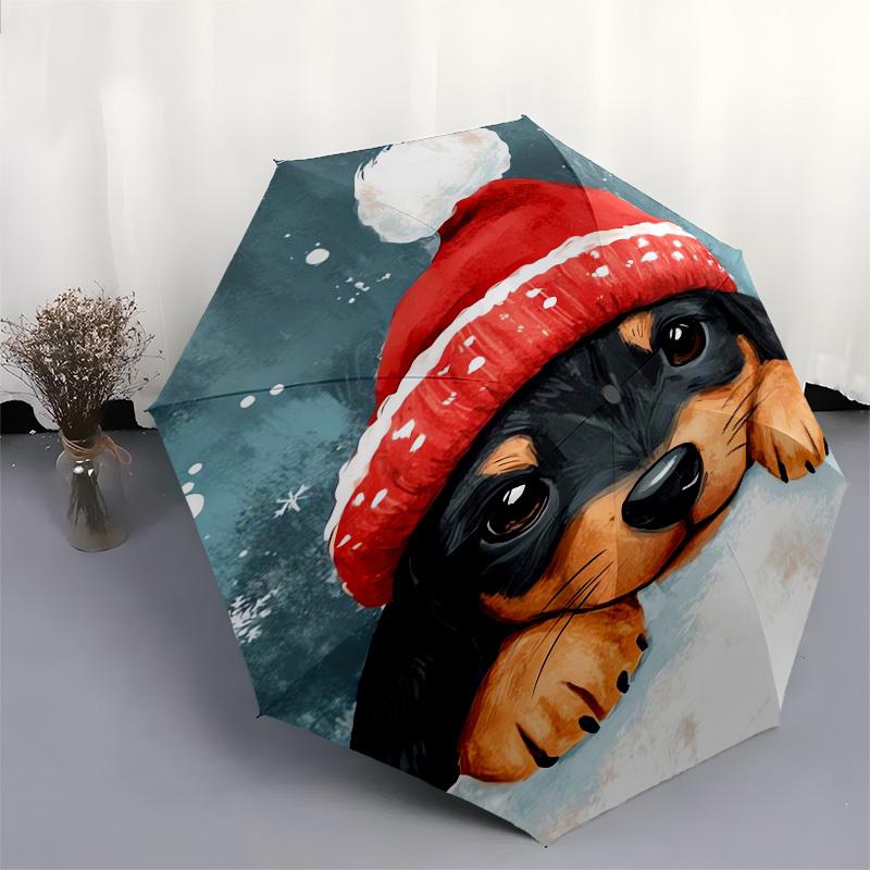 1pc Christmas Puppy in Snow Umbrella with Plastic Handle, Suitable for All Seasons Outdoor PT407