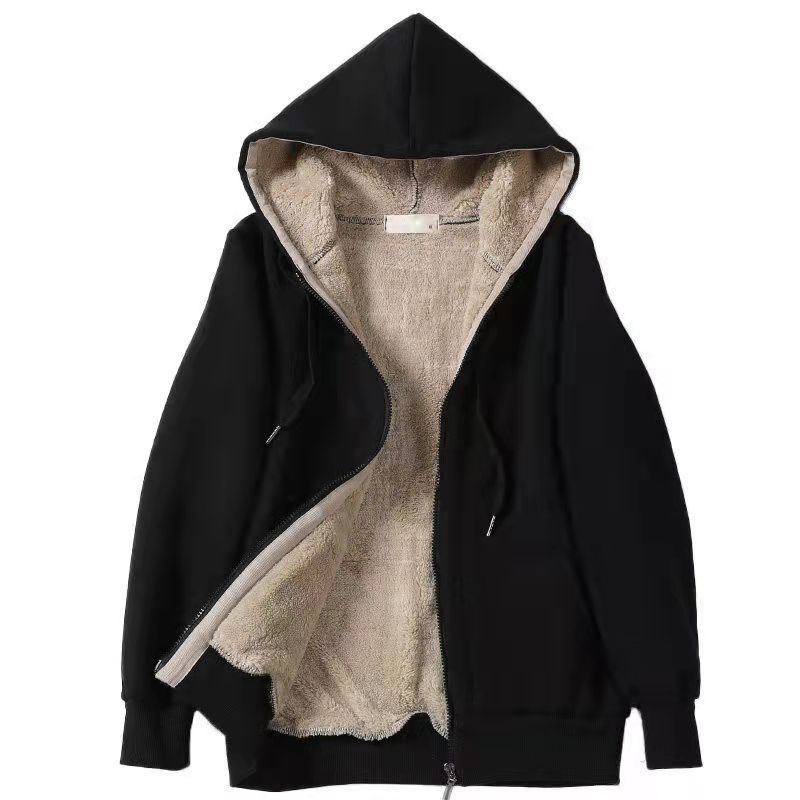 Women's Fall and Winter Solid Color Hooded Long Sleeve Sweatshirt Cozy Casual Plush Jacket