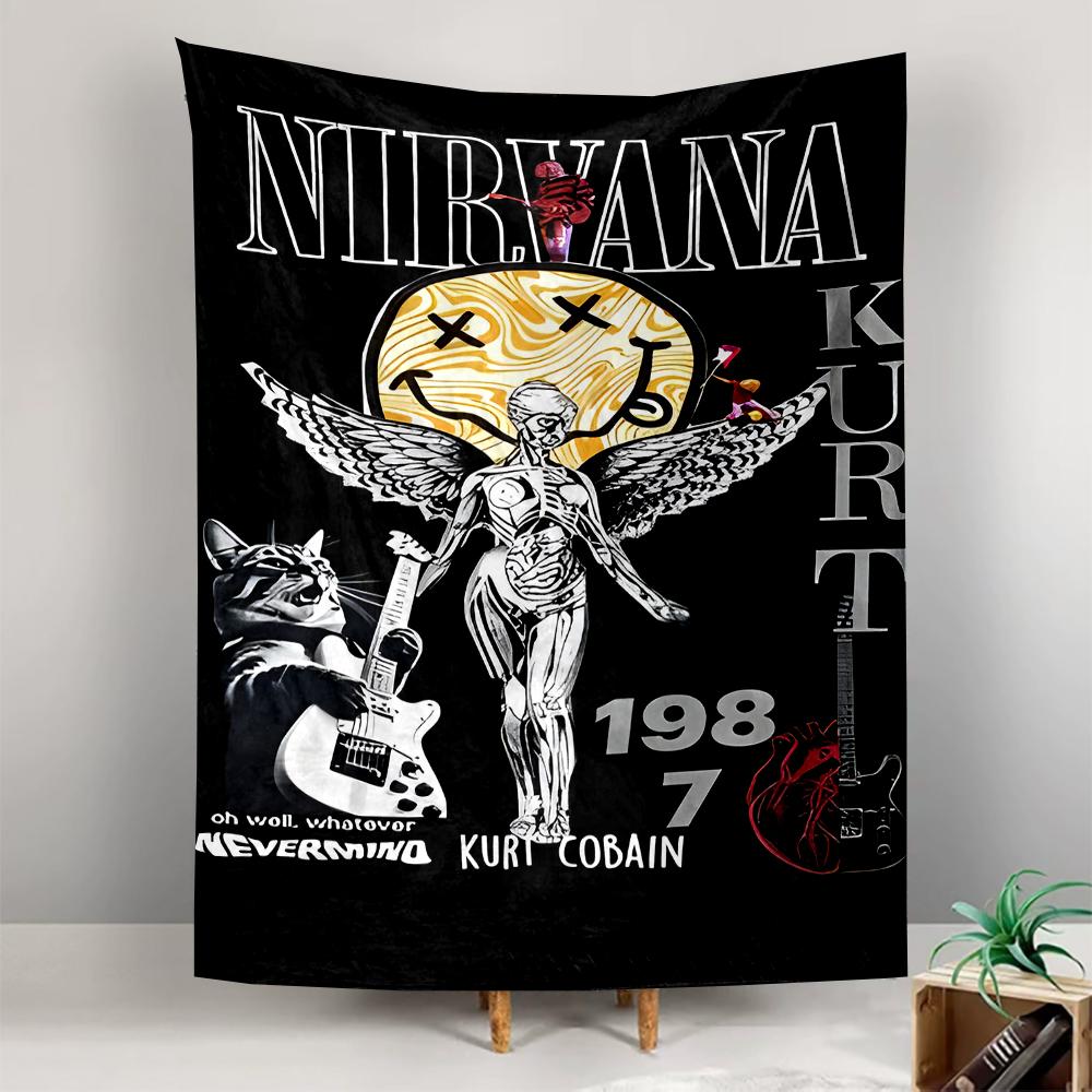 Large Tapestry Nirvana Kurt Cobain Nevermind 1987 Winged Skeleton Rock Living Room