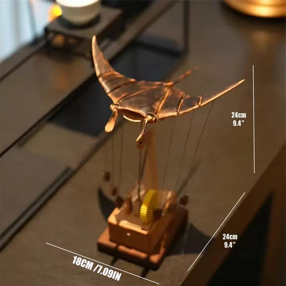 Wooden Motorized Manta Ray Figurine Precision Mechanical Transmission Ray Figurine Mechanical Artwork Ray Figurine Handmade