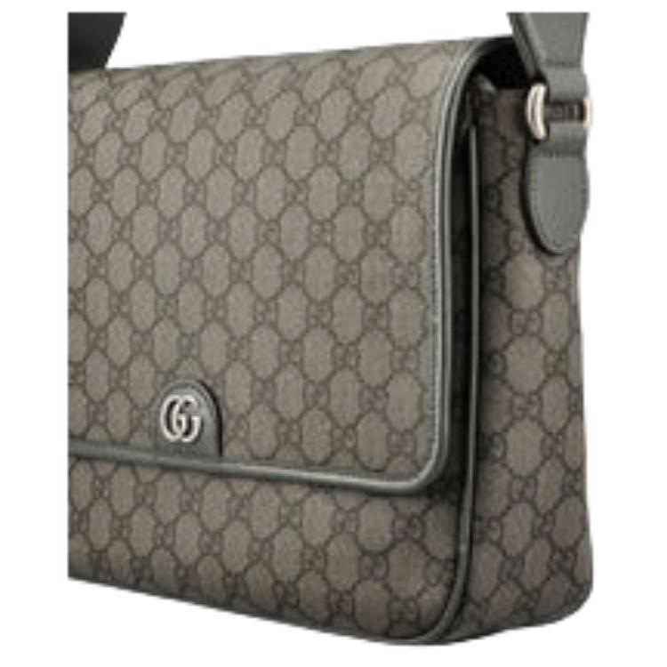 Gucci Ophidia Double G Logo Adjustable Shoulder Strap Magnetic Flap Closure Canvas And Leather Messenger Bag Men Messenger Bag Gray 761741-FACJY-1244