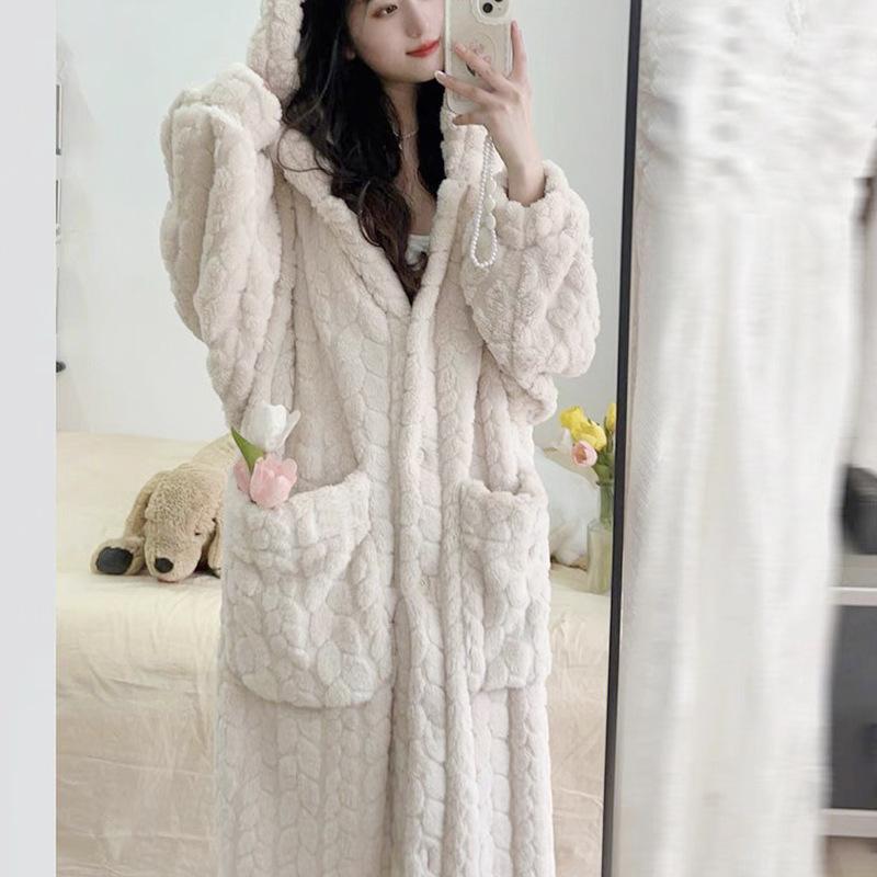 Осенне-зимняя женская повседневная теплая домашняя пижама с капюшоном из бархата