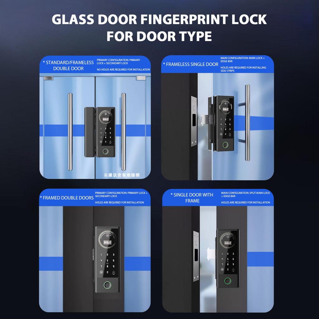 Умный замок Стеклянный дверной замок WiFi Дистанционная разблокировка TT APP Face Fingerprint Password IC Card Разблокировка