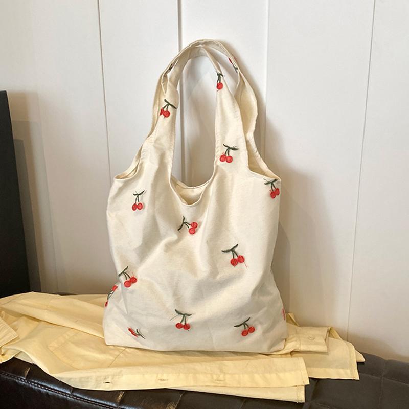 Embroidered Butterfly Canvas Lace Bag Large Capacity Versatile Shoulder Bag For Women Travel Shopping Tote Handbags CLE