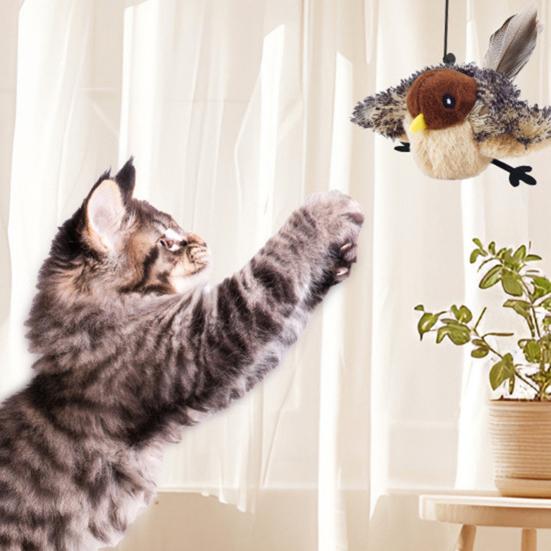 Flapping Bird Cat Toy Interactive Chirping Bird Catnip Toy with Lifelike Sound Touch Activated Rechargeable Bird Cat Kicker Toy for Indoor Cats
